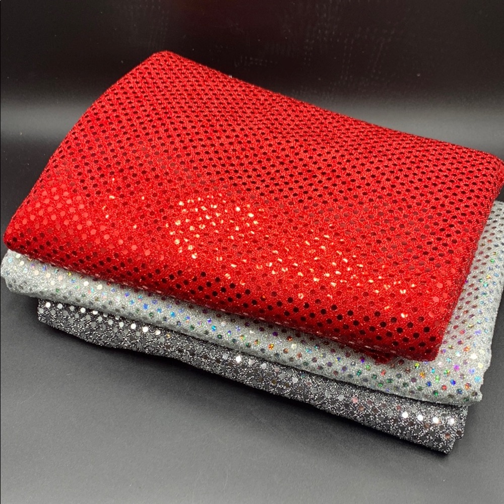 Red Silver Black Confetti Dot Sequin Sparkle Stretch Fabric Bundle 8+ yards